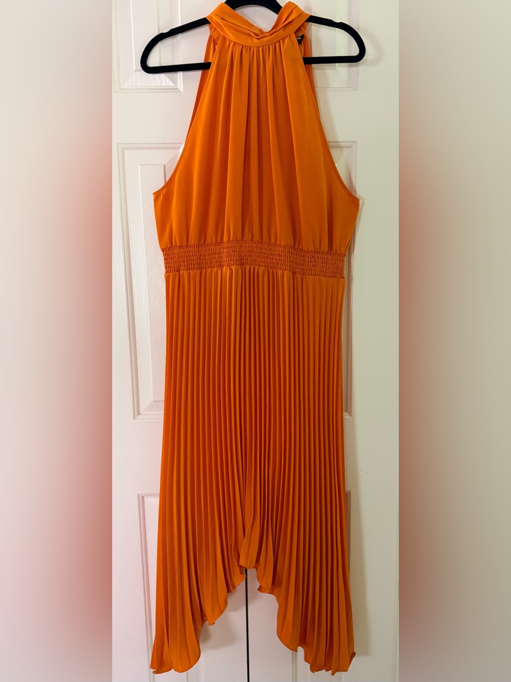 Karl Lagerfeld Bright Orange Dress Sleeveless Pleated High Low